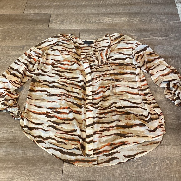 Lane Bryant Earthy Tones Sheer Blouse with Gold Tassels Size 18/20 - Picture 2 of 13